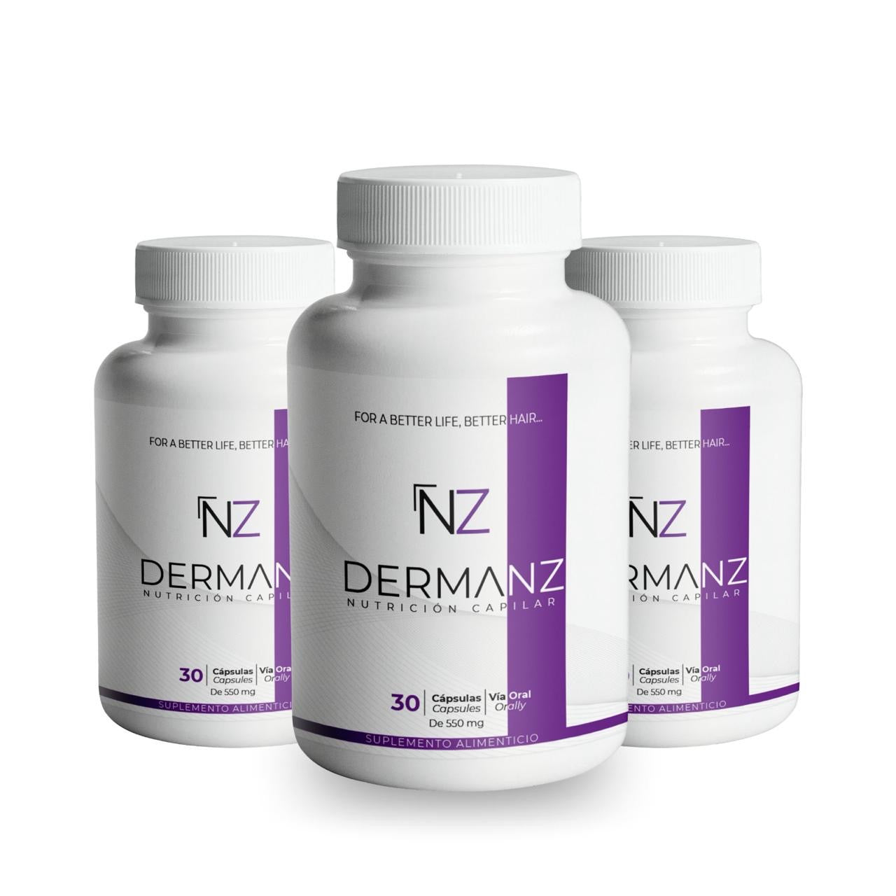 Dermanz Nutrición Capilar Suplemento Premium Frasco con 30 cápsulas