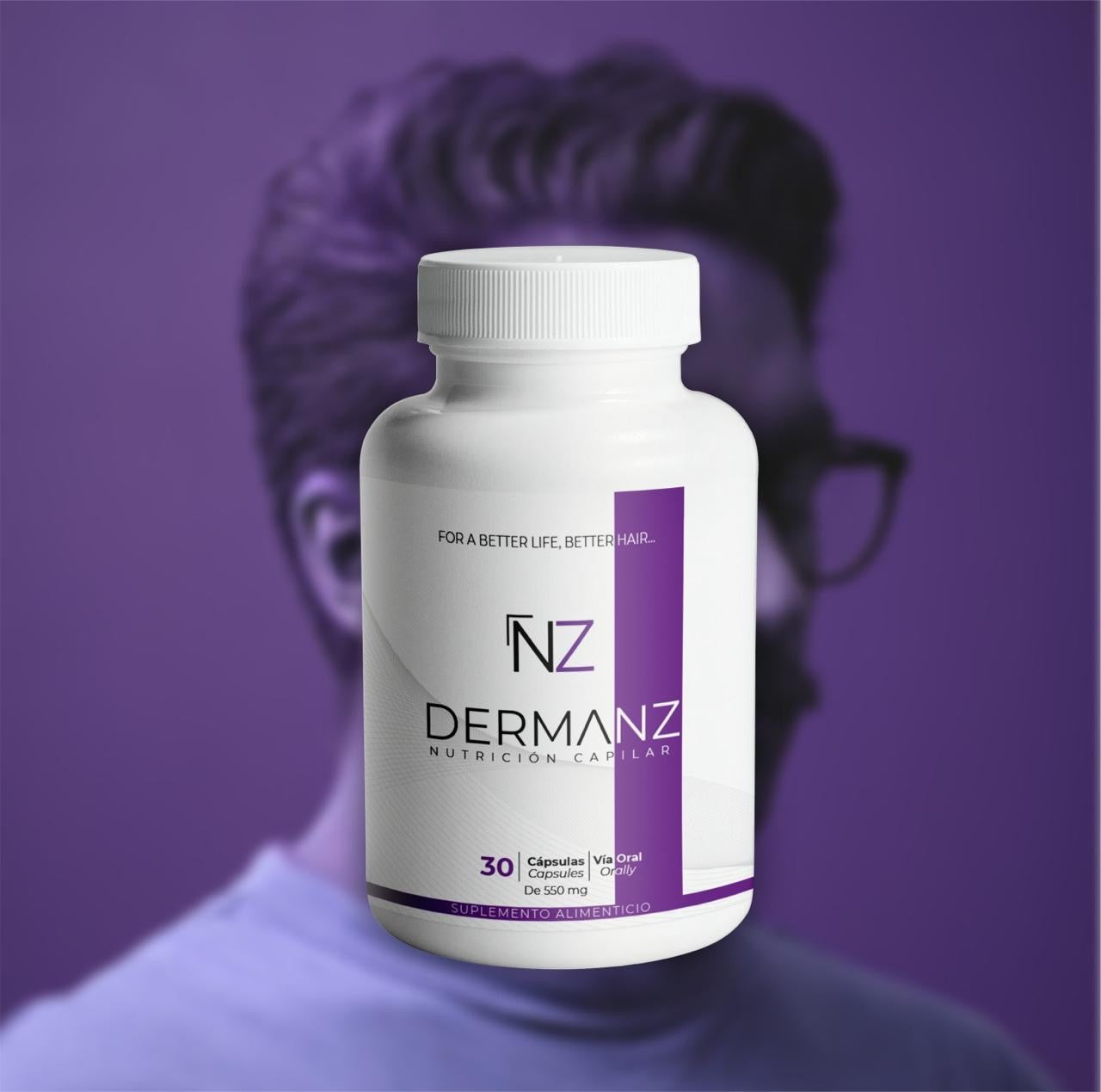 Dermanz Nutrición Capilar Suplemento Premium Frasco con 30 cápsulas